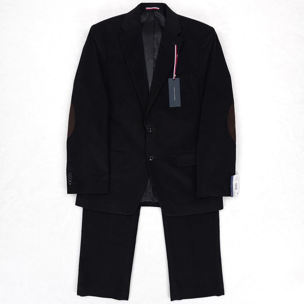Tommy Hilfiger Mens Modern Fit 2 Piece Suit 48R 38x30 Black Cotton Corduroy NWT